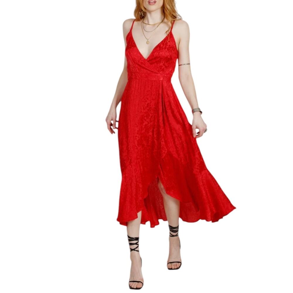 Band of the Free Anina Ruby Red Wrap Style Midi Cocktail Dress Women’s Size XS
